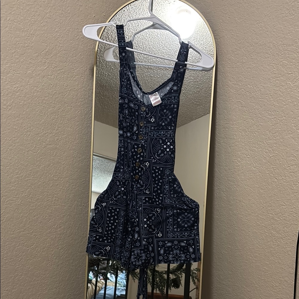 Navy Blue Patterned Sleeveless Dress